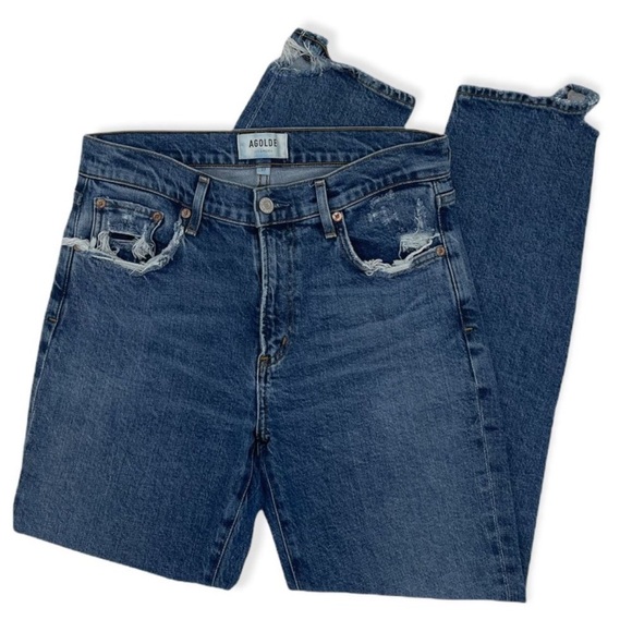 AGOLDE Denim Toni Mid Rise Straight in Stratosphere Distressed Women's - Picture 2 of 7